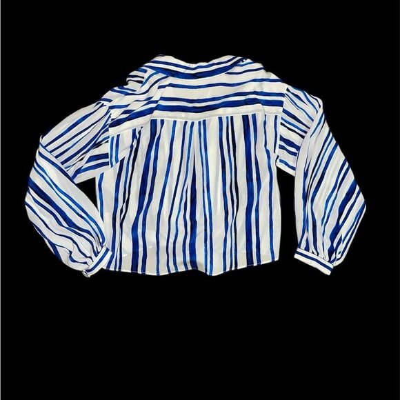 Soft Surroundings Blue and White Silk Tie Front Shirt Small - Picture 2 of 4